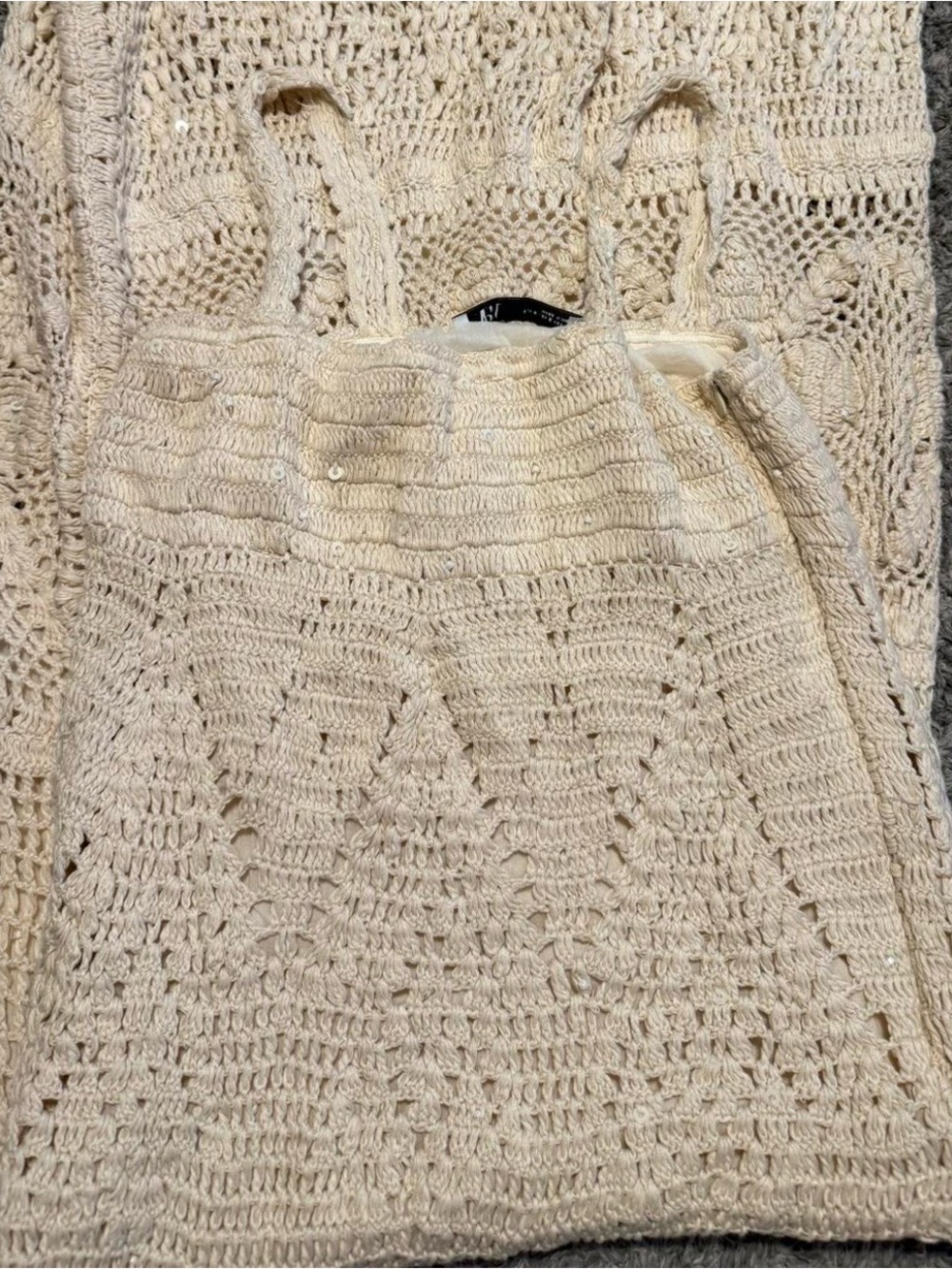 Zara Cream Crochet Off-the-Shoulder Sweater